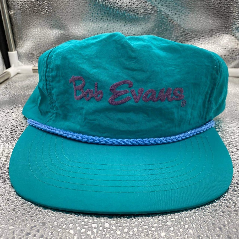 Vintage Neon Cameo Bob Evans Hat Mens OSFA Teal Nylon Snapback Rope Trucker Cap